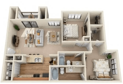 a 3d floor plan of a house with a bedroom and a living room